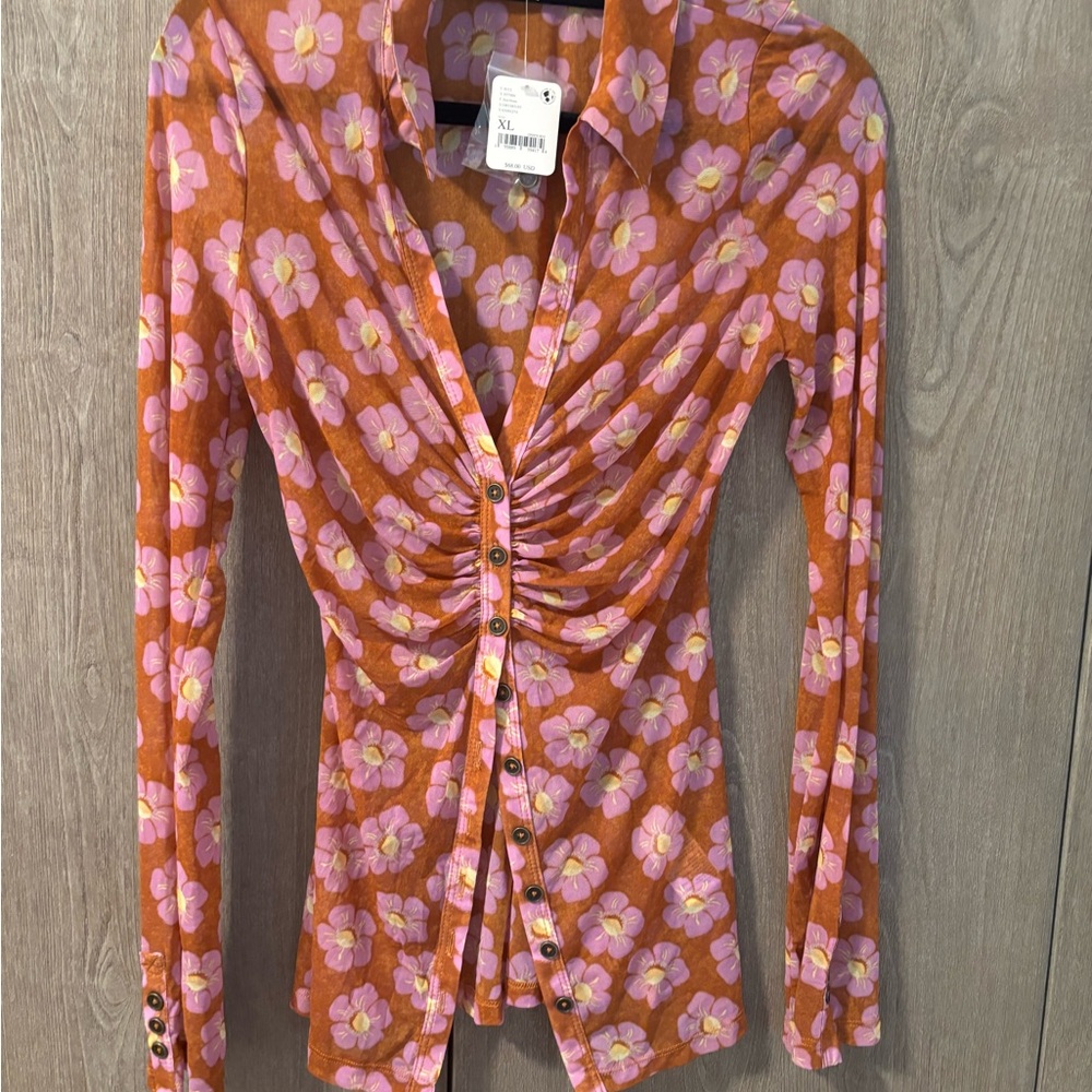 Free People Floral Button-Up Women's Top XL NWT